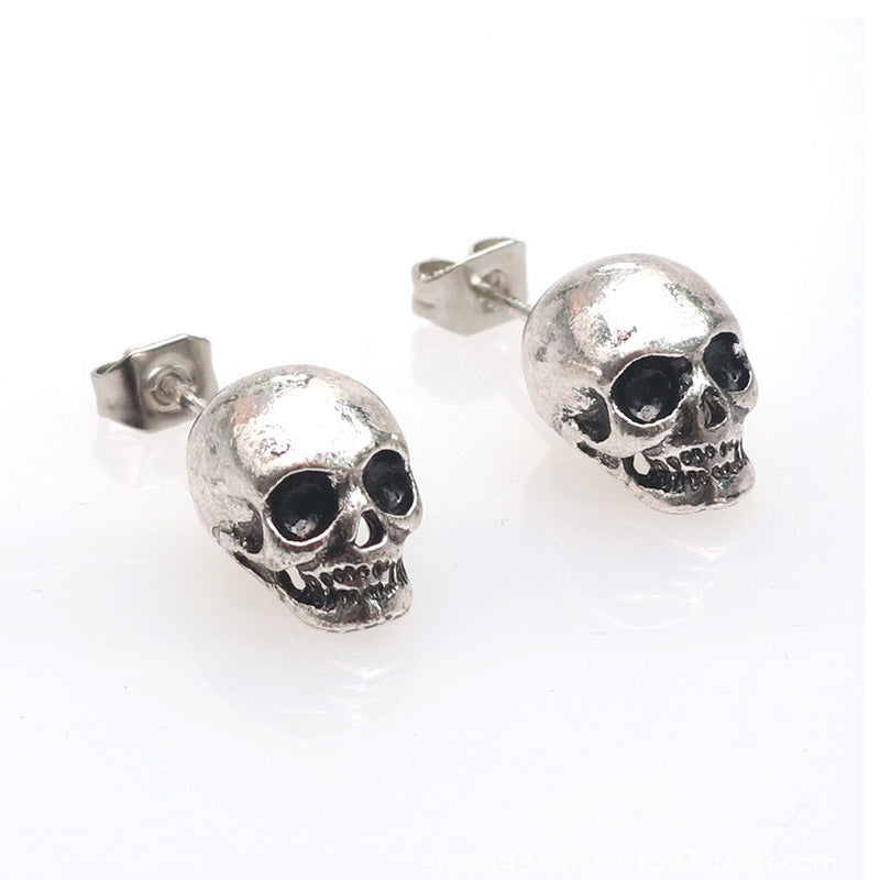 Studs Stud Skull skeleton Silver occult Nu-goth Grunge Gothic Goth Earring Ear