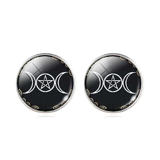 Triple moon goddess stud earrings - Witchy Witch Wiccan wicca symbol Studs Stud Silver Pagan occult Moon Gothic Goth Earring Ear