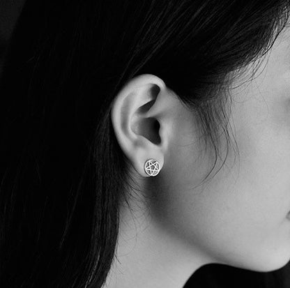 Witchy Witch Wiccan wicca Stud Sterling silver STerling Simple Silver Piercings Piercing Pentagram Pagan occult Nu-goth Metal inverted pentagram Industrial Gothic Goth Earring Ear crescent Classic body jewelry body jewellery Black Accessory