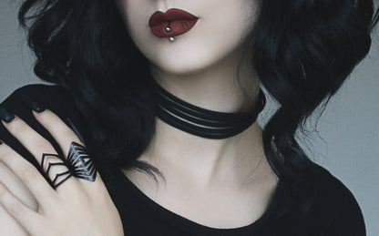  Torque Choker - Suede Strega Simple Metal Leather Layered Industrial Futuristic Choker Black Rock Nu-goth Gothic Goth Adjustable